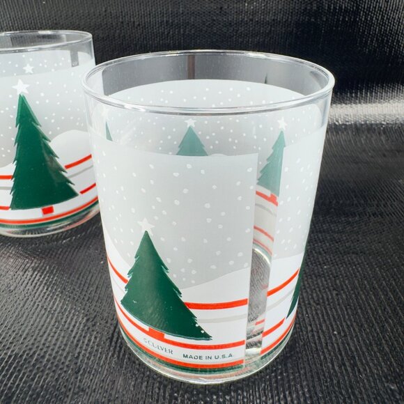 Vintage Culver Made In USA Glassware Cups Lowball Glasses Tumblers Set 3 Trees - Picture 2 of 11